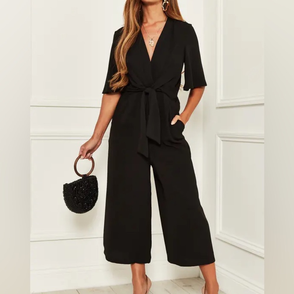 Bella and Blue Exclusive Kimono Knot Top Culotte Jumpsuit Black Size 18